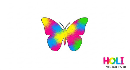 Vibrant butterfly with tie dye colors holi festival symbol colorful wings on white background