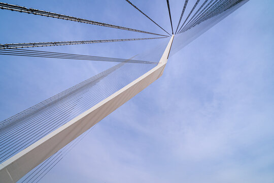 Chord Bridge in Jerusalem. Modern bridge structure during day against the sky, Israel. Fascinating structures in the Middle East.