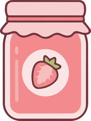 hand drawing illustration of kawaii strawberry fruits jam