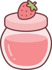 hand drawing illustration of kawaii strawberry fruits jam