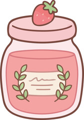 hand drawing illustration of kawaii strawberry fruits jam