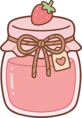 hand drawing illustration of kawaii strawberry fruits jam