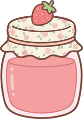 hand drawing illustration of kawaii strawberry fruits jam
