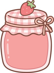 hand drawing illustration of kawaii strawberry fruits jam