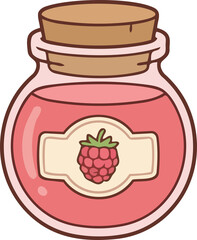 hand drawing illustration of kawaii raspberry fruits jam