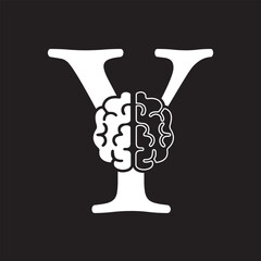 Initial Brain Logo combine with letter Y vector template