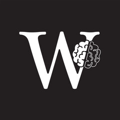 Initial Brain Logo combine with letter W vector template