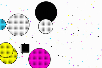 Abstract Memphis Style Pattern, Retro 80s Geometric Shapes, Creative Collage Background, Modern Pop Art Design, White Backdrop