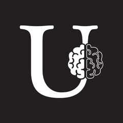 Initial Brain Logo combine with letter U vector template