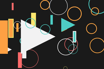 Abstract Black Geometric Pattern, Retro Orange Blue Shapes, Creative Collage Background, Modern Art Design, Dark Layout