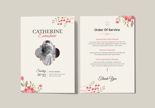 Elegant Floral Funeral Program Template for Memorial Service