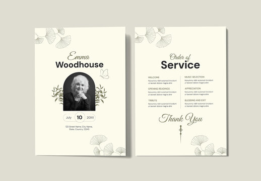 Elegant Funeral Program Template with Floral Elements for Memorial Service