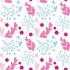 Sweet Floral Hearts and Berries Pattern