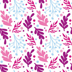 Whimsical Botanical Seamless Pattern with Purple and Pink Leaves