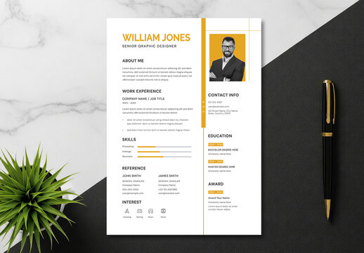 Modern Resume Template with Yellow Accents