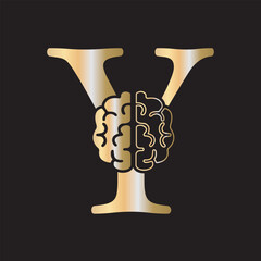 Initial Brain Logo combine with letter Y vector template