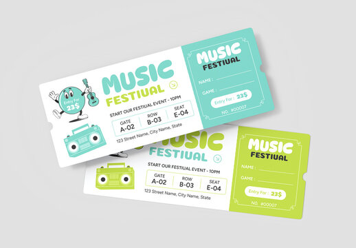 Modern Concert Event Ticket Design in Teal and Green
