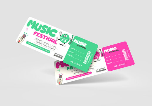 Set of Vibrant Concert Event Ticket Vouchers for Live Music and Festivals