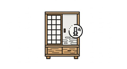 Fototapeta premium Traditional Japanese Shoji Cabinet with Smart Home Icon