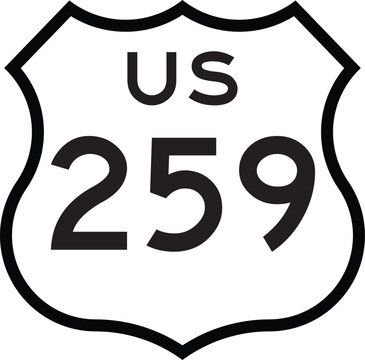 US Route 259 Highway Cutout Road Shield Badge Number System Design Emblem Vector