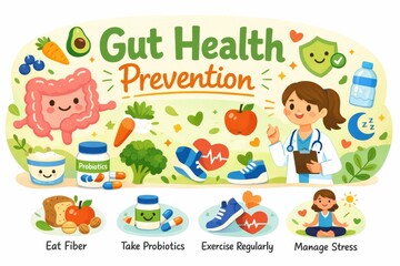 Fototapeta premium Gut Health Prevention Tips for a Balanced Lifestyle and Better Digestion Focusing on Fiber, Probiotics, Exercise, and Stress Management
