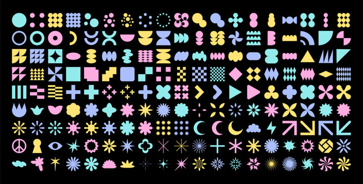 Collection of abstract geometry shapes. Trendy forms of brutalism. Fashionable retro futuristic objects. Vector set