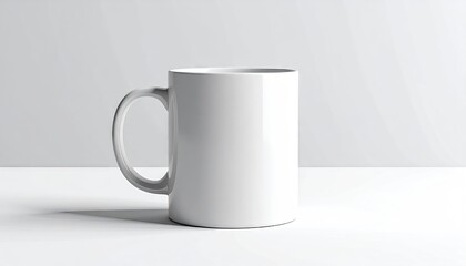 Obraz premium White ceramic mug isolated on white table in bright studio lighting, ready for branding.