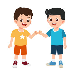Two Boys Doing a Fist Bump, vector illustration of two boys