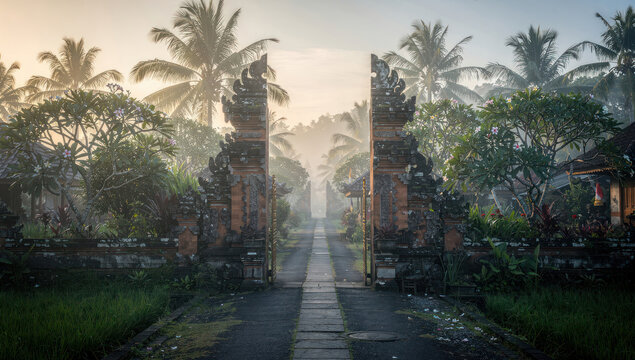 Traditional Balinese Gate Candi Bentar During Nyepi Day of Silence in Bali