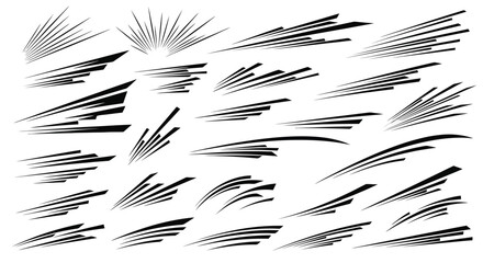 Dynamic speed lines and motion streaks set for graphic design elements. © Muginandaru