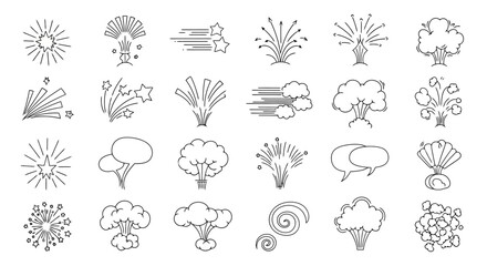 Explosion and Firework Doodle Set Hand Drawn Vector Illustration. © Muginandaru