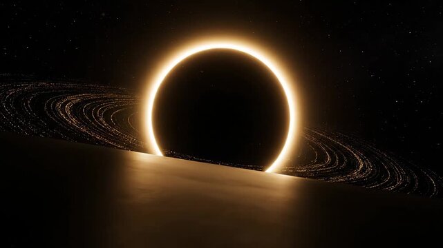 Dramatic Solar Eclipse With Golden Ring Light, Celestial Space Phenomenon in Dark Universe