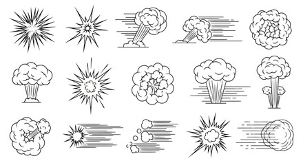 Explosion and blast effects, set of hand-drawn comic book style illustrations. © Muginandaru