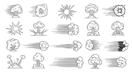 Explosion and speed line comic effects set, hand drawn vector illustration. © Muginandaru