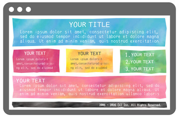 水彩タッチのタブレット風Webデザインフレームセット 透過背景　ベクターイラスト　手描き　テクスチャー　広告　チラシ