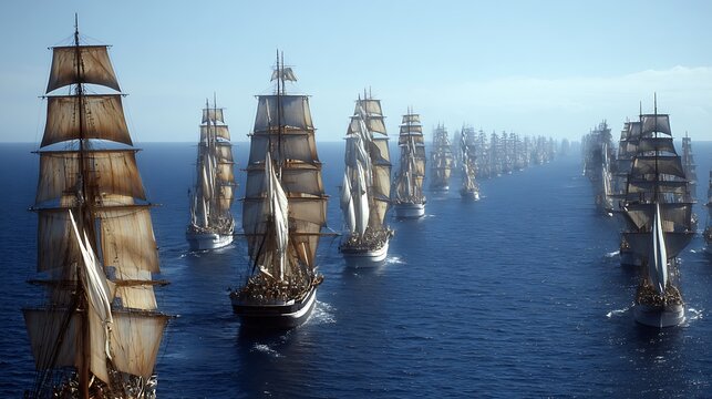 Vast Fleet of Tall Sailing Ships on the Open Ocean armada tall ship Photo