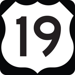 Route 19 Highway Shield Badge USA Numbered Highway System Design Editable Vector © Griffin9678