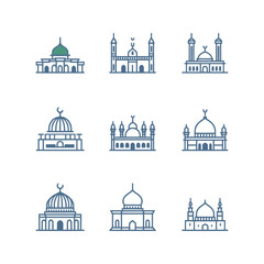 Elegant Mosque Icons in Minimal Line Art.ai