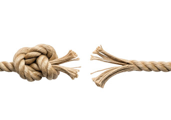 Rustic jute rope with loose ends on white background