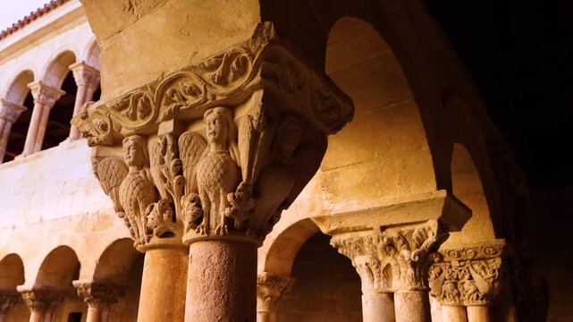 Details of the cloister of the Benedictine abbey of the Monastery of Santo Domingo de Silos. Santo Domingo de Silos, Burgos, Castile and Le&oacute;n, Spain, Europe