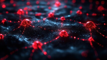 Abstract Red Glowing Network: Data, AI, Neural Connections, or Futuristic Technology Concept concept