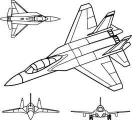 Sukhoi Su-57 Fifth Generation Stealth Fighter Jet Vector Illustration	