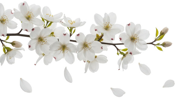 White cherry blossom branch with delicate flowers and falling petals