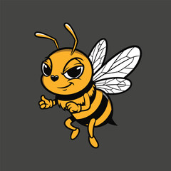 Fototapeta premium Cute cartoon bee dancing with big eyes and smiling