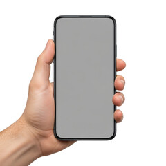 Hand holding modern smartphone isolated on transparent background