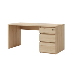 Modern wooden desk with drawers isolated on transparent background