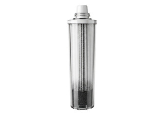 Cylindrical filter unit with metal cap on white background