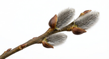Obraz premium Pussy Willow Catkins Macro Isolated on White. Spring Easter Plant.