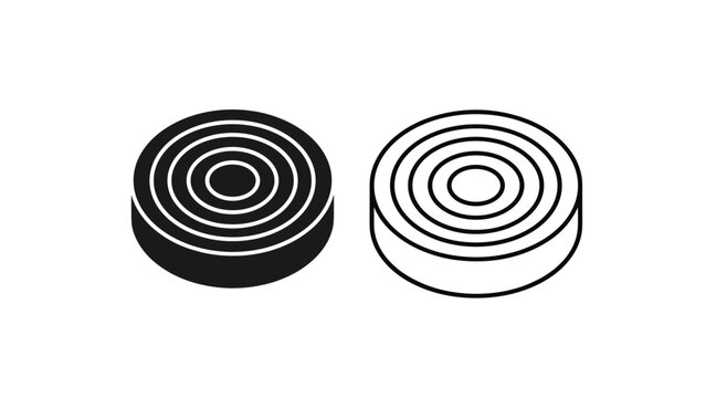 Black and white checker pieces with concentric circle patterns seen from an isometric view for board game play.