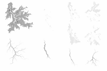 Naklejka premium Abstract grayscale shapes resembling lightning or fractured landmasses